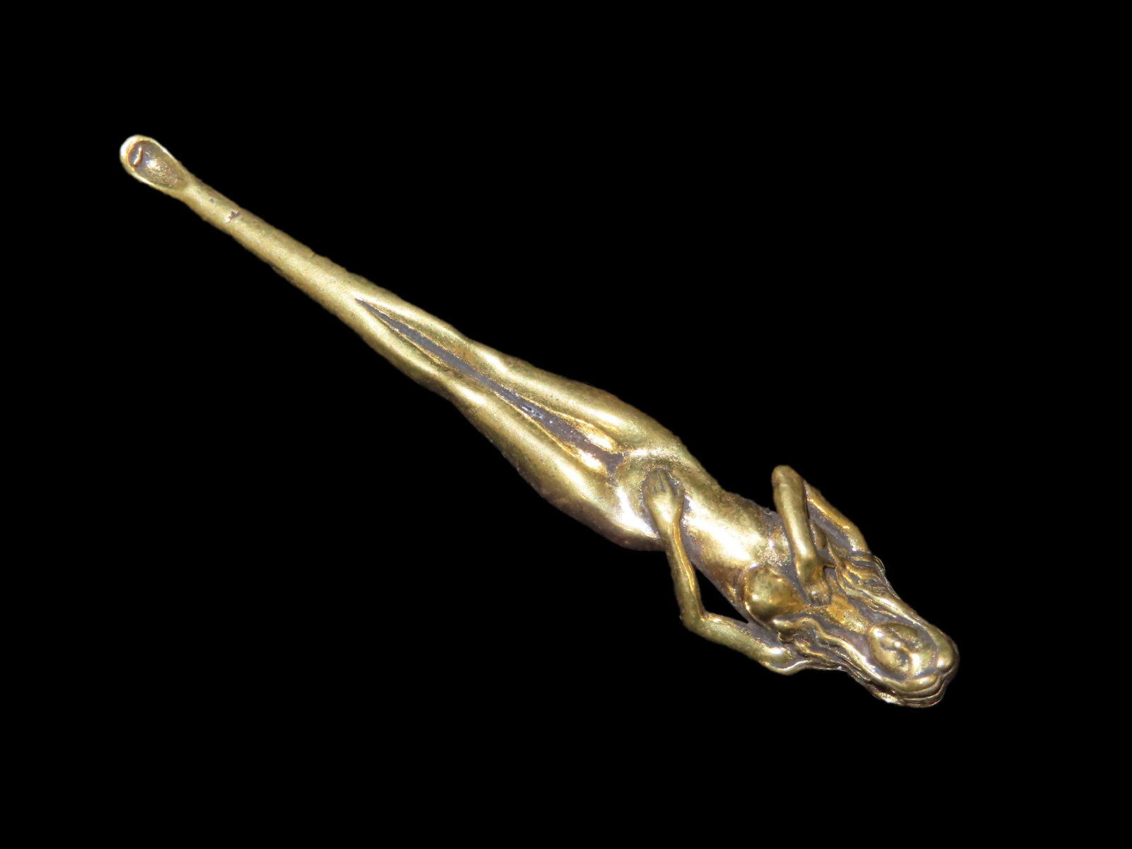 Vintage Brass Snuff Spoon / Ear Scoop, Nude Female Figure: Vintage Brass Snuff Spoon / Ear Scoop, Nude Female Figure