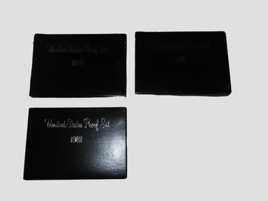 Lot of 3 U.S. Proof Sets, 1980, 1981, 1982. 15 Total Coins all in original Sealed Housings by the