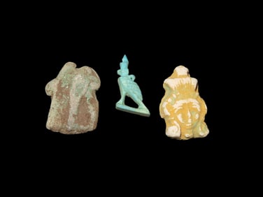Lot of 3 Egyptian Amulets / Ushabti, 1085-730 BC, Faience, Nice Examples with Great Patina