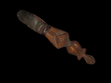 Rare Egyptian Knife, Old Flint Blade & Human Effigy Carved Bone Handle. Very Nice Example