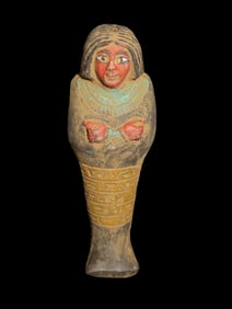 3 3/4" Egyptian Ushabti / Shabti 1085-730 BC, Faience, Nice Example with Original Paint & Great