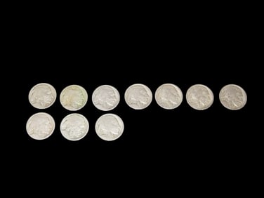 Lot of 10 Buffalo Nickels from 1913-1938, Please View Pictures for Condition