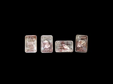 Lot of 4 Mini Solid Silver Bars, 1 Gram Each, Silver Bullion