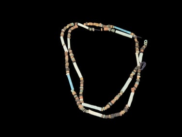 30" Long Egyptian Mummy Beads, Stone & Faience Bead Necklace, Egypt