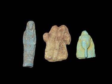 Lot of 3 Egyptian Amulets / Ushabti, 1085-730 BC, Faience, Nice Examples with Great Patina