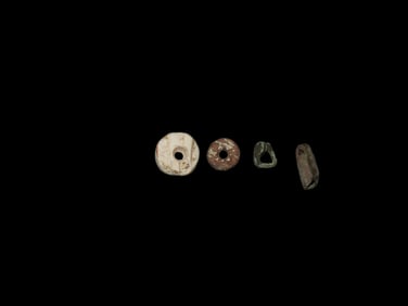 2 Shell Beads & 2 Copper Beads, Cahokia Area, Madison County Illinois. Found by Thomas Santon in the