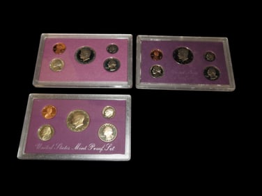 Lot of 3 U.S. Proof Sets, 1987, 1988, 1989. 15 Total Coins all in original Sealed Housings by the
