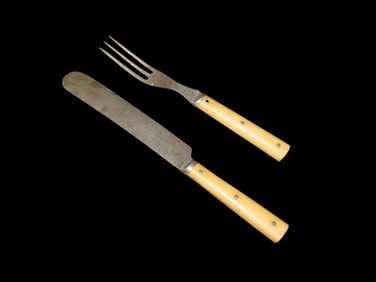 Original Civil War Fork & Knife, bone Handles, Great Wear & Patina. Authentic Period Items