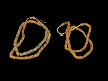 Two Colorful Strands of Sand Cast Trade Beads. Africa