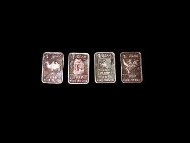 Lot of 4 Mini Solid Silver Bars, 1 Gram Each, Silver Bullion