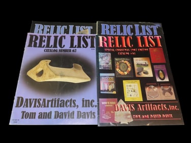 LOT OF RELIC LIST CATALOGS FROM THE 2000'S, TOM DAVIS NATIVE AMERICAN INDIAN ARTIFACTS SALES