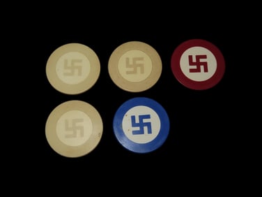 Lot of Early Poker Chips, 1800's, Swastika Design, Vintage Gambling Casino Saloon Wild West Era