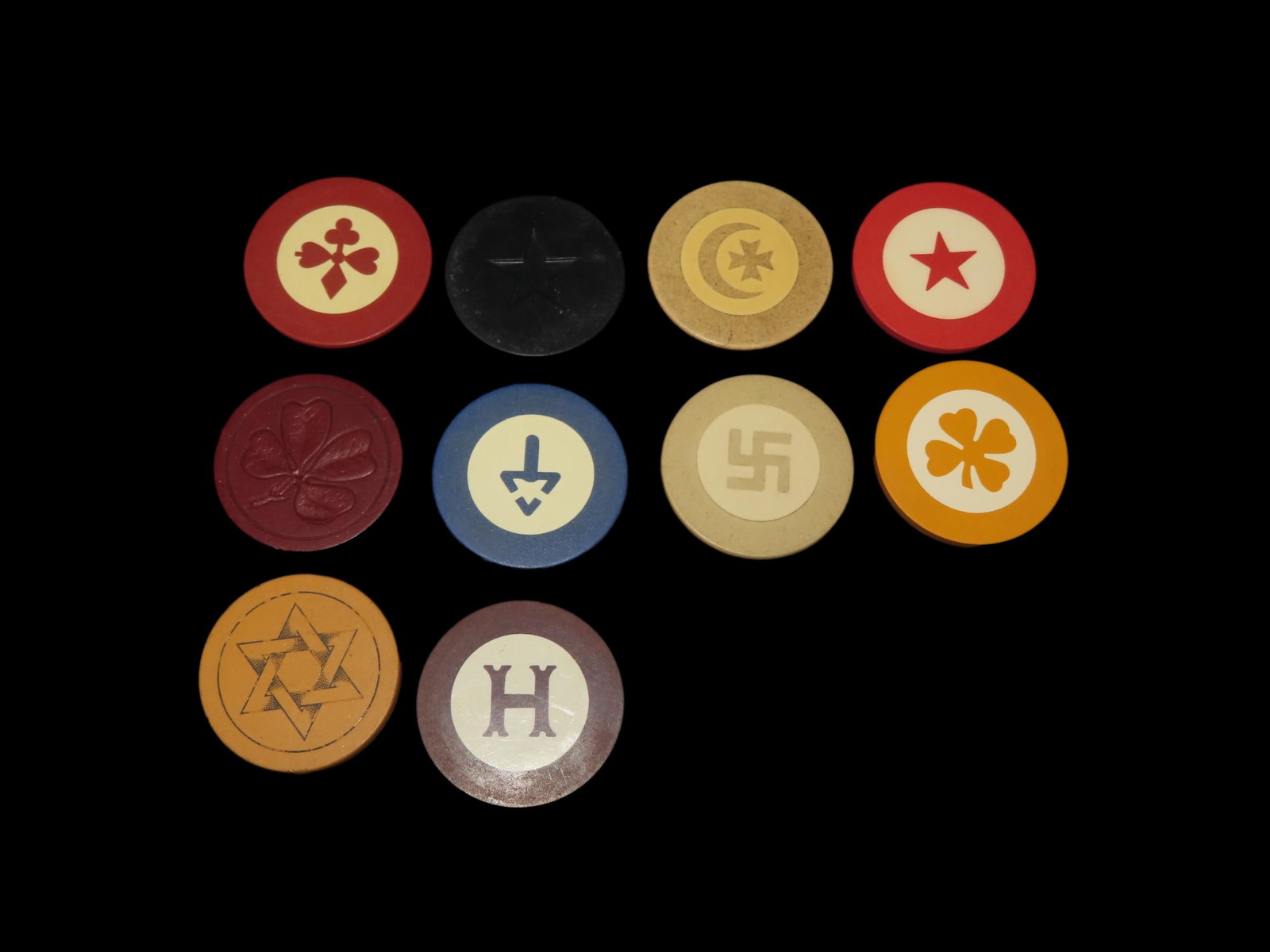 Lot of Early Poker Chips, 1800's, Vintage Gambling Casino Saloon Wild West Era Tokens (1 of 3)