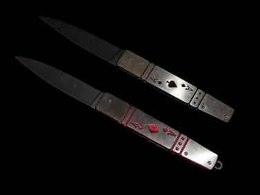 Pair of Poker Player Pocket Knives, Ace of Spades / Diamonds, Single Blade Folding Knife, Un-Used