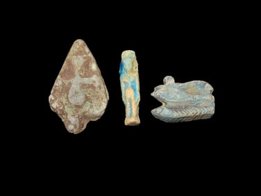Lot of 3 Egyptian Amulets / Ushabti, 1085-730 BC, Faience, Nice Examples with Great Patina