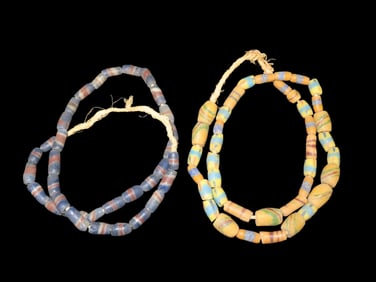 Two Colorful Strands of Sand Cast Trade Beads. Africa