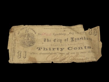 Rare Civil War 30 Cent Fractional Currency, Lynchburg Tennessee. Dated May 1st, 1862. Very Rare