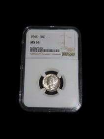 HIGH GRADE 1945 Mercury Dime, MS-64, NGC Slabbed & Graded, Amazing Brilliant Uncirculated Condition,