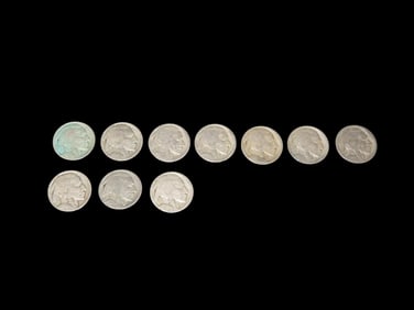 Lot of 10 Buffalo Nickels from 1913-1938, Please View Pictures for Condition