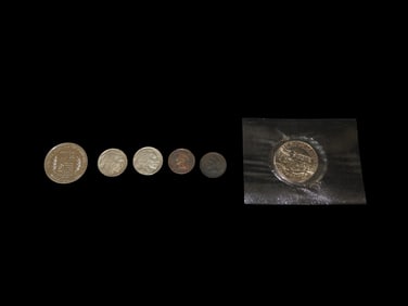 Lot of US Coins, 1891 & 1896 Indian Cents, 2 Buffalo Nickels, 1986 Ellis Island Half Dollar, 1994