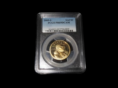 HIGH GRADE Proof 69 Deep Cameo PCGS Slabbed & Graded 2005-S Sacagawea $1 Dollar U.S. Gold Colored