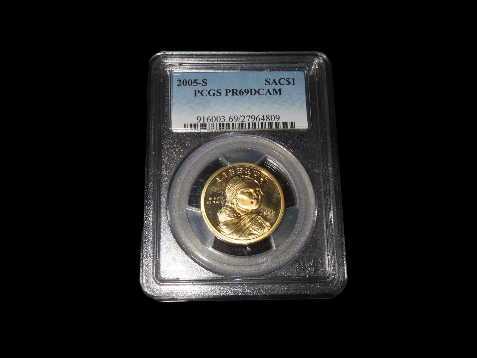 HIGH GRADE Proof 69 Deep Cameo PCGS Slabbed & Graded 2005-S Sacagawea $1 Dollar U.S. Gold Colored (1 of 3)