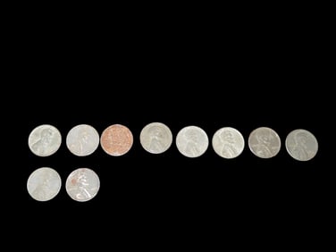 Lot of 10 WW2 Steel Wartime Lincoln Cents from 1943, Wheat Penny, WWII, World War 2 Coins, Only Year