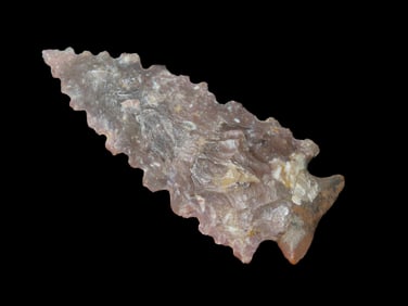 2 1/8" Restored Base Serrated Pt., Archaic, Ex Walt McIntire Collection