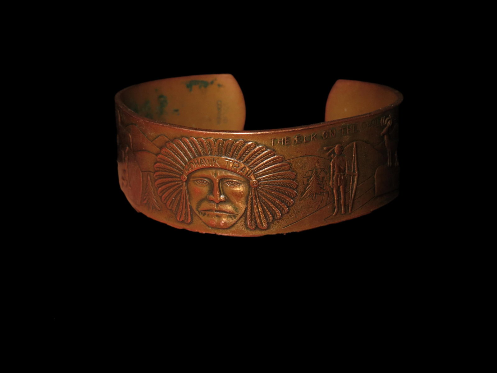 Native American Copper Bracelet Native Scene: Native American Copper Bracelet Native Scene