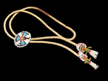 16" 1940"s Hand Beaded Native American Style Bolo Tie