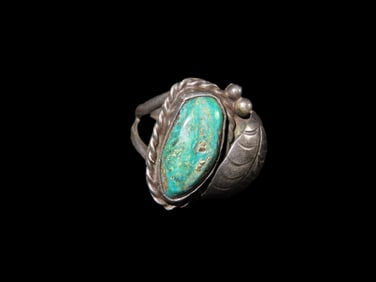 Native American Ring with Turquoise Old Pawn Silver