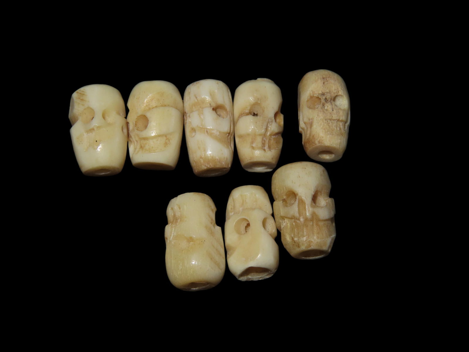 Collection of Antique Tibet Beads Bone Skull Effigy: Collection of Antique Tibet Beads Bone Skull Effigy