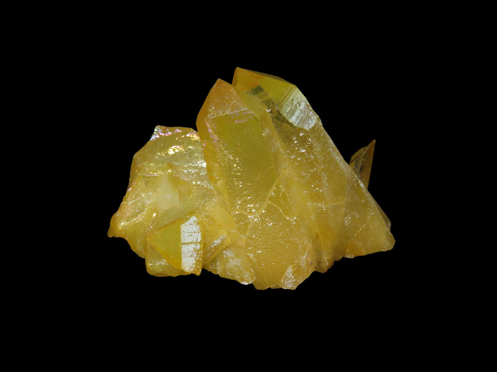 Quartz Crystal Cluster Formation Coated in Titanium 277 gram yellow color (1 of 6)