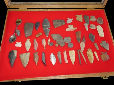 12" x 18" Oak Frame with Prehistoric and Historic Artifacts from Central States
