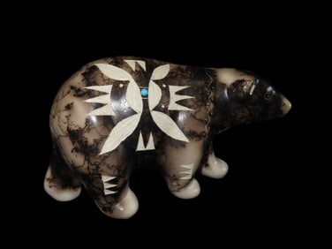 5 1/2" x 9" Native American "Horsehair" Pottery- "Walking Bear"