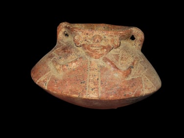 4 3/4" Human Effigy Pottery, Mexico, Pre Columbian, Nice Face Details.
