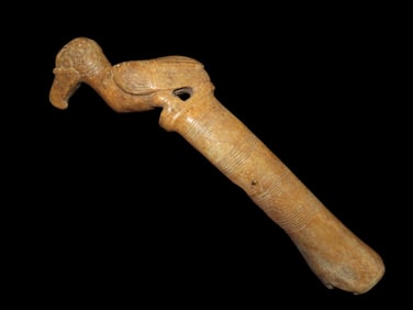 11 3/4" Bone Shaman Staff or Scepter Head, From Peru, Nicely Detailed Head.