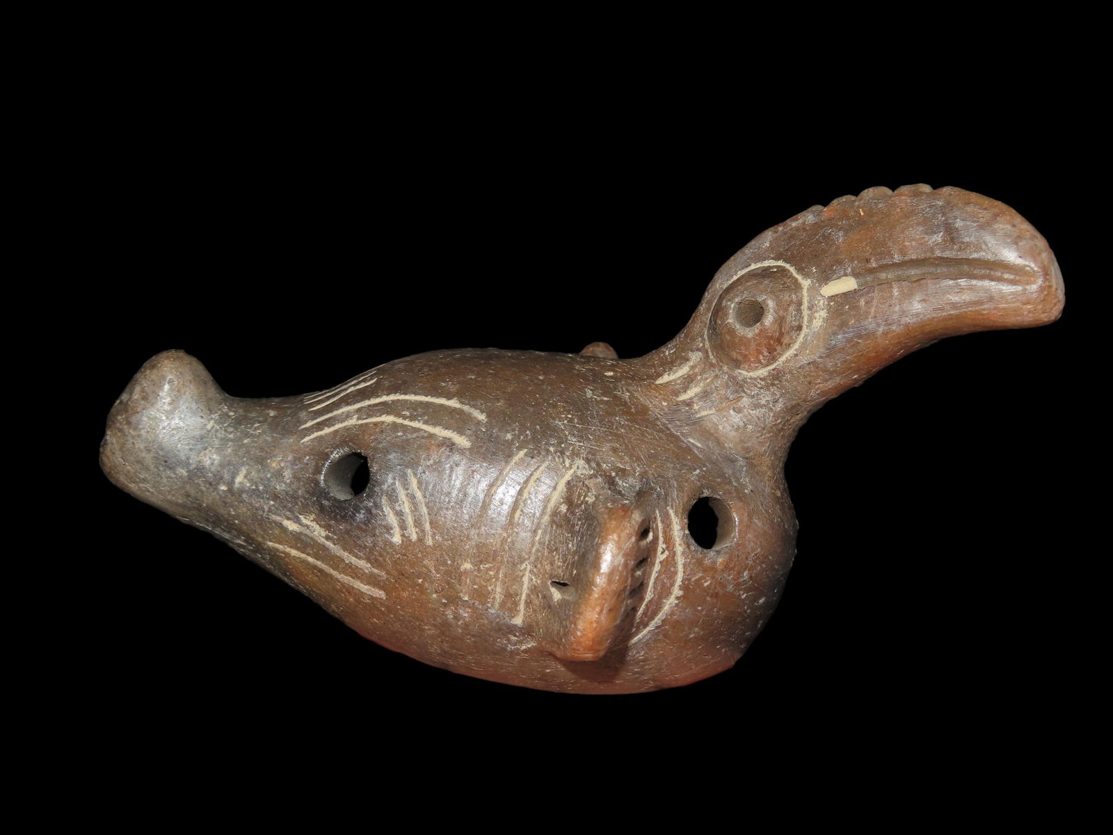 6" Pre-Columbian Pottery Effigy Possum and Bird Whistle (1 of 8)