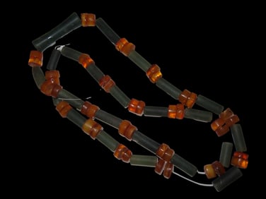 10" Strand of Jade and Stone Bead from Panama Great Patio Nation and Conical Drilling