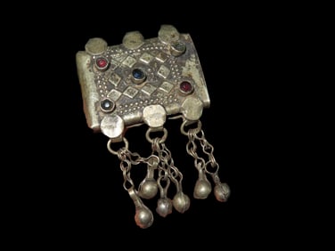 1 7/8" X 2 1/2" Antique Hindu Pendant Handmade Jewelry 1920-1940s Belly Dancers Ancient Beads