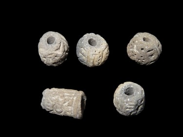 Lot of Decorated Pottery Effigy Beads Pre-Columbian, Ecuador