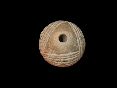 1" Decorated Effigy Bead Pre-Columbian Manabi Culture CA 500 BCE to 500 CE, Ecuador