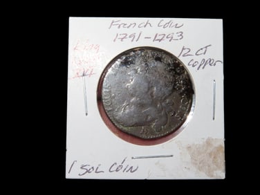 King Louis XVI 1791-1793 French 1 Sol Coin