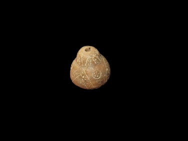 Highly Decorated Effigy Bead Pre-Columbian Manabi Culture CA 500 BCE to 500 CE, Ecuador