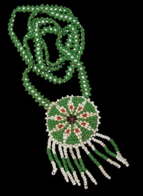 13 1/2" Greene Seed Bead Native American Necklace Medallion