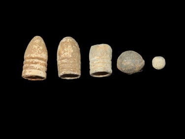 5 Misc. Civil War Bullets, Found by Boyd Cole in Wayne Co Tennessee while Metal Detecting