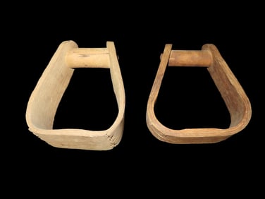 7 1/4" X 5 1/2" Wooden Antique Original Civil War Confederate/Federal States Military Horse Stirrups