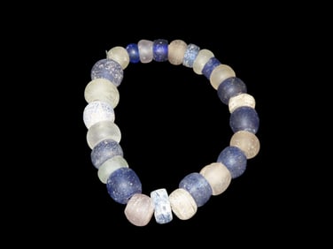 Strand of Dutch Blue & White Glass Trade Beads, 1700-1800s