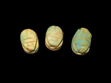 Set of 3 Egyptian Scarab Beetle Beads, 19th Century