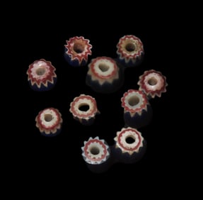 Set of 10 Authentic Miniature Multi-Layer Chevron Beads, ex Greg Perdun, Found in Illinois